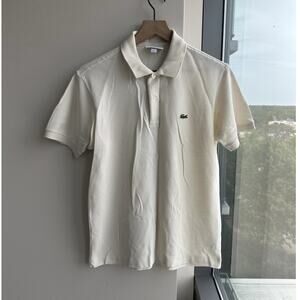 Lacoste Classic Fit Polo Men's White Short Sleeve Cotton Knit Logo Size S